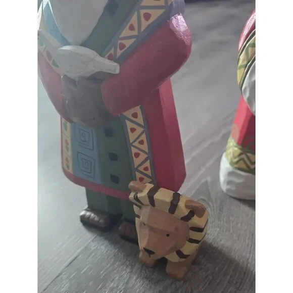 3 Vintage Painted Folk Art Christmas African / Brown Santa Figures Decor 10" - Picture 6 of 16